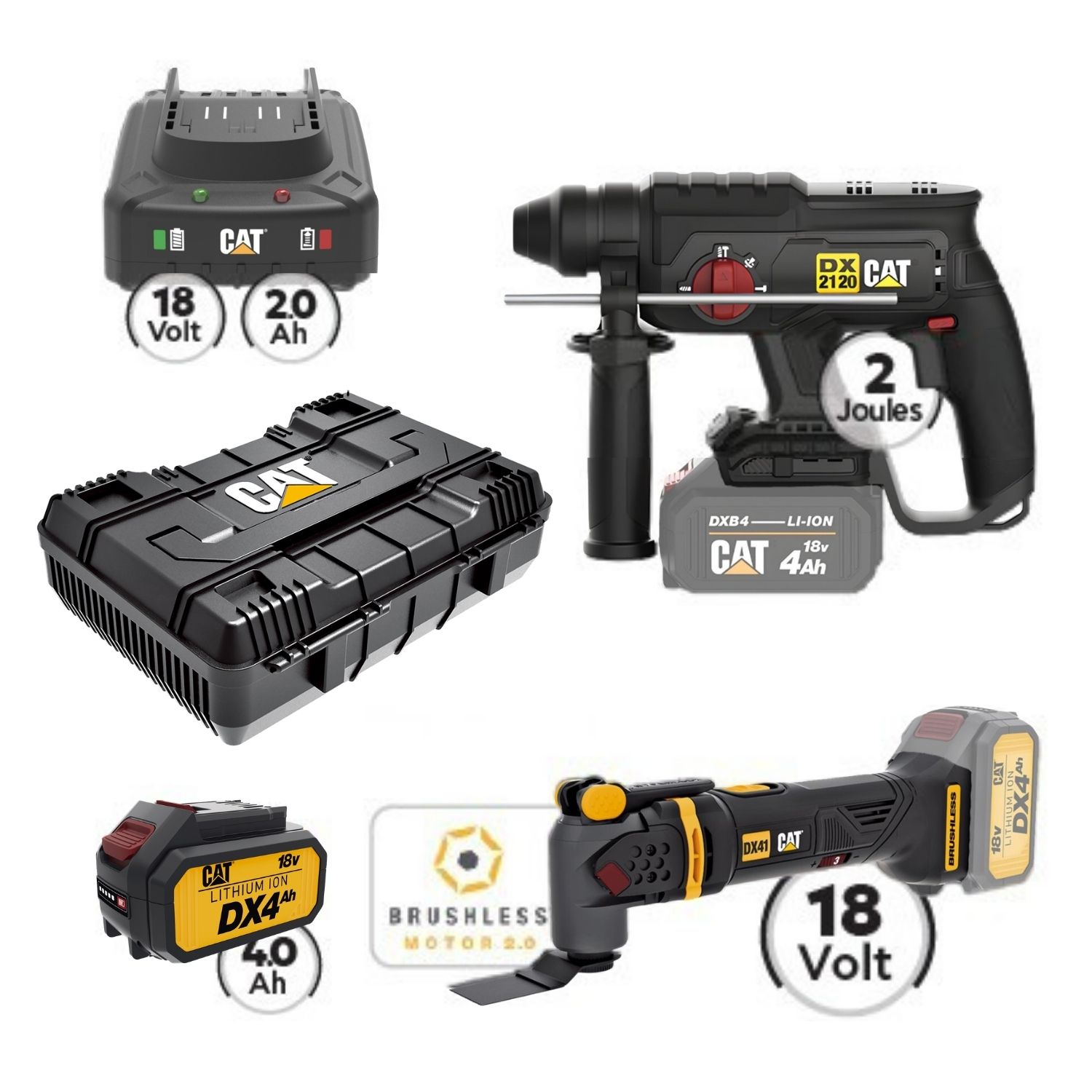 CAT Combo-52 Σκαπτικό DX2120B, Πολυεργαλείο DX41B, Πλαστική βαλίτσα
