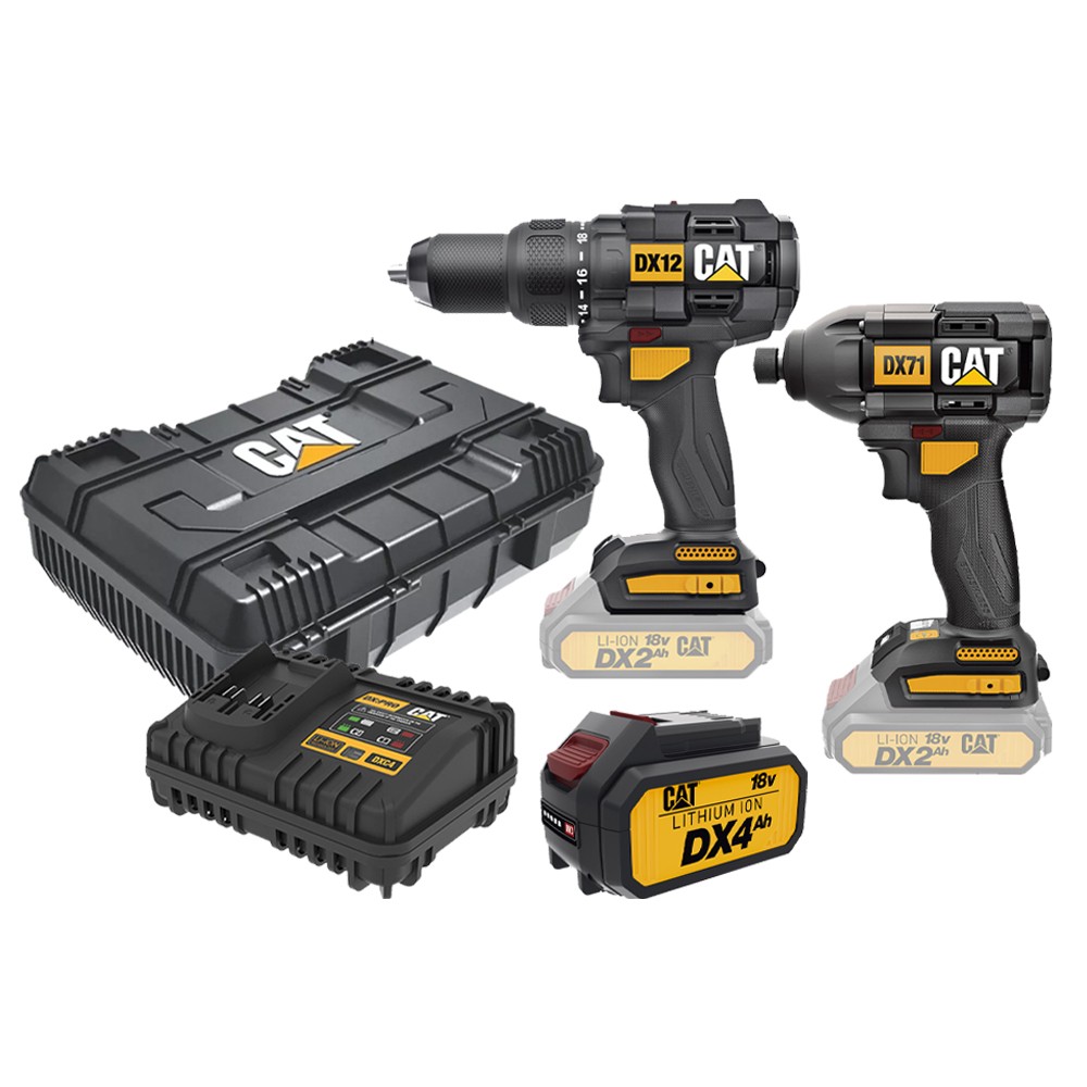 CAT Combo-04 Δραπανοκατσάβιδο κρουστικό DX12B + κατσαβίδι παλμικό DX71B + κασετίνα + δώρο μπαταρία 4.0Ah + δώρο φορτιστή DXC4