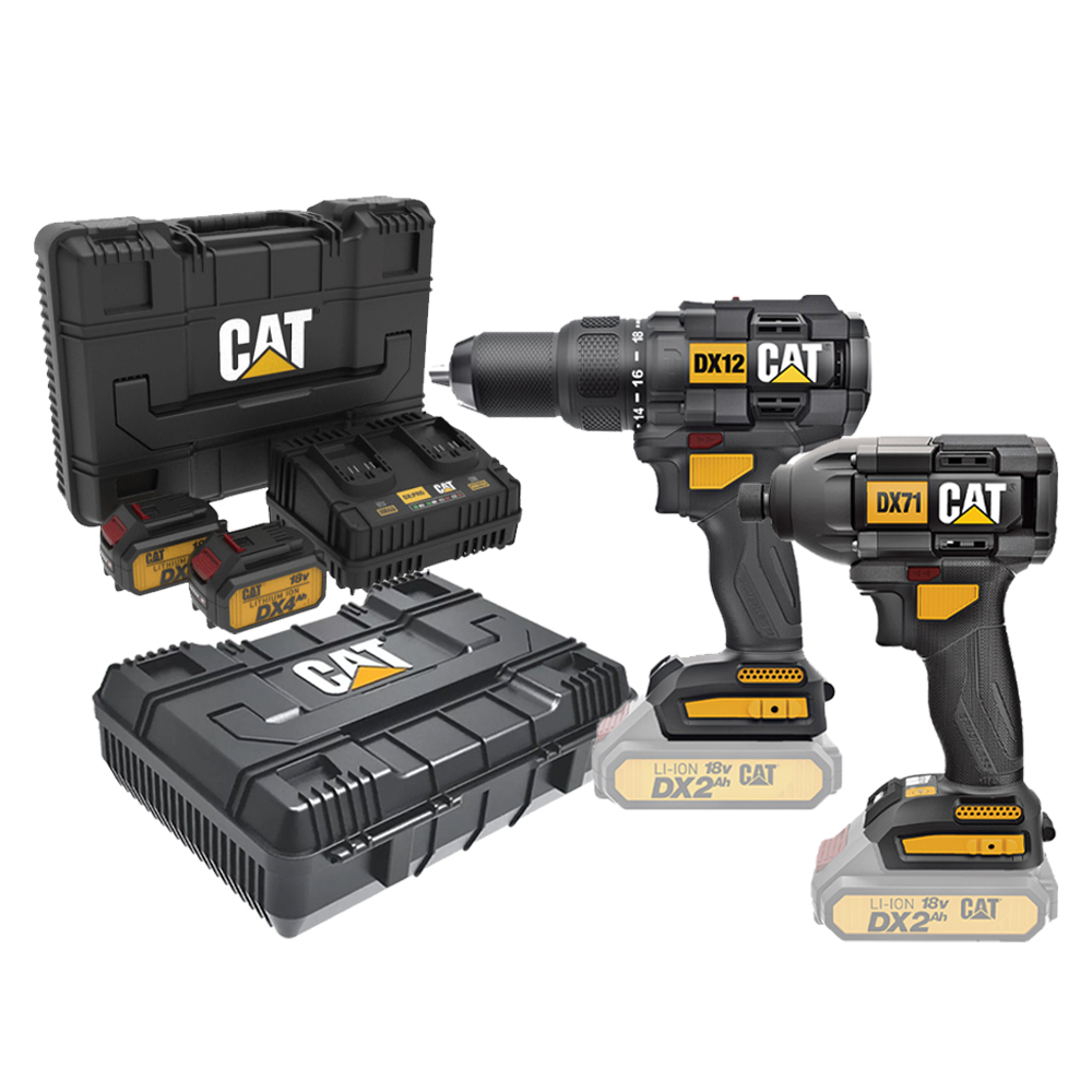CAT Combo-05 Δραπανοκατσάβιδο κρουστικό DX12B + κατσαβίδι παλμικό DX71B + δώρο 2 κασετίνες + -60% 2 μπαταρίες 4.0ah DXB4 με διπλό φορτιστή DXC42