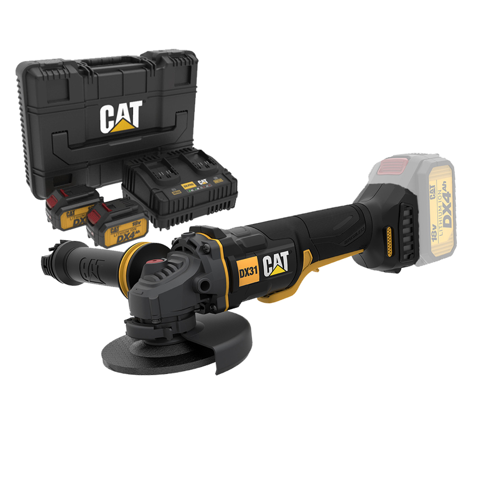 CAT Combo-13 Γωνιακός τροχός μπαταρίας 125mm DX314B + δώρο κασετίνα + -60% 2 μπαταρίες 4.0Ah DXB4 με διπλό φορτιστή DXC42