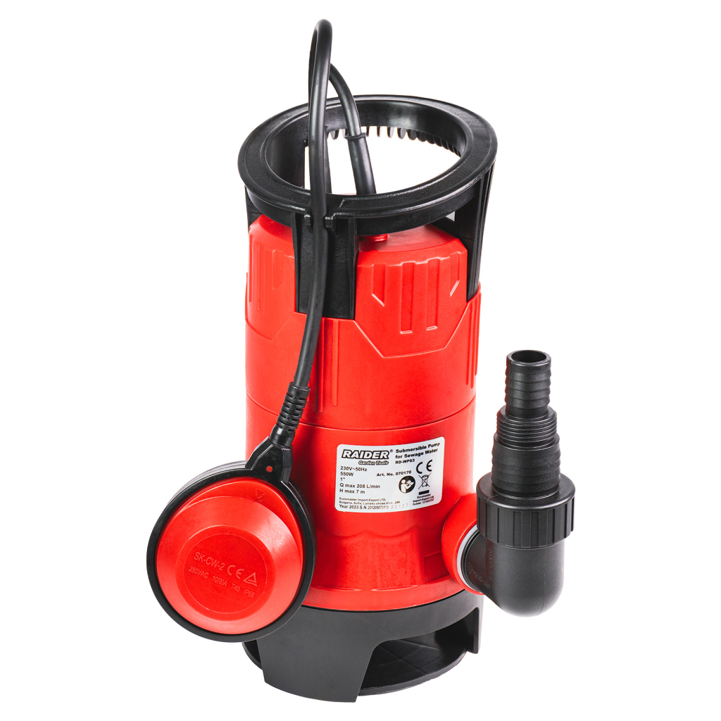 RAIDER Αντλία υποβρύχια ακάθαρτων RD-WP63 550W 1"max 208L/min 7m 070170