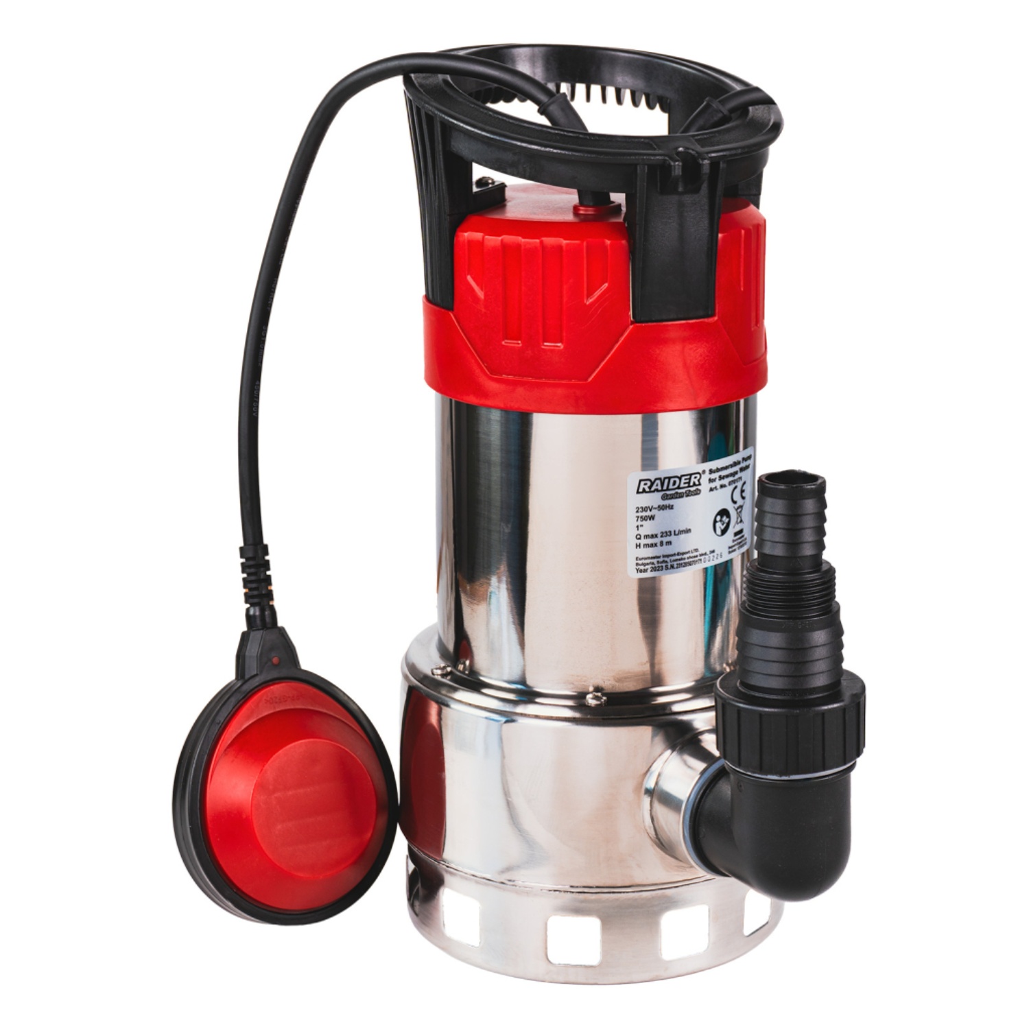 RAIDER Αντλία υποβρύχια ακαθάρτων inox RD-WP64 750W 1"max  233L/min 8m 070171