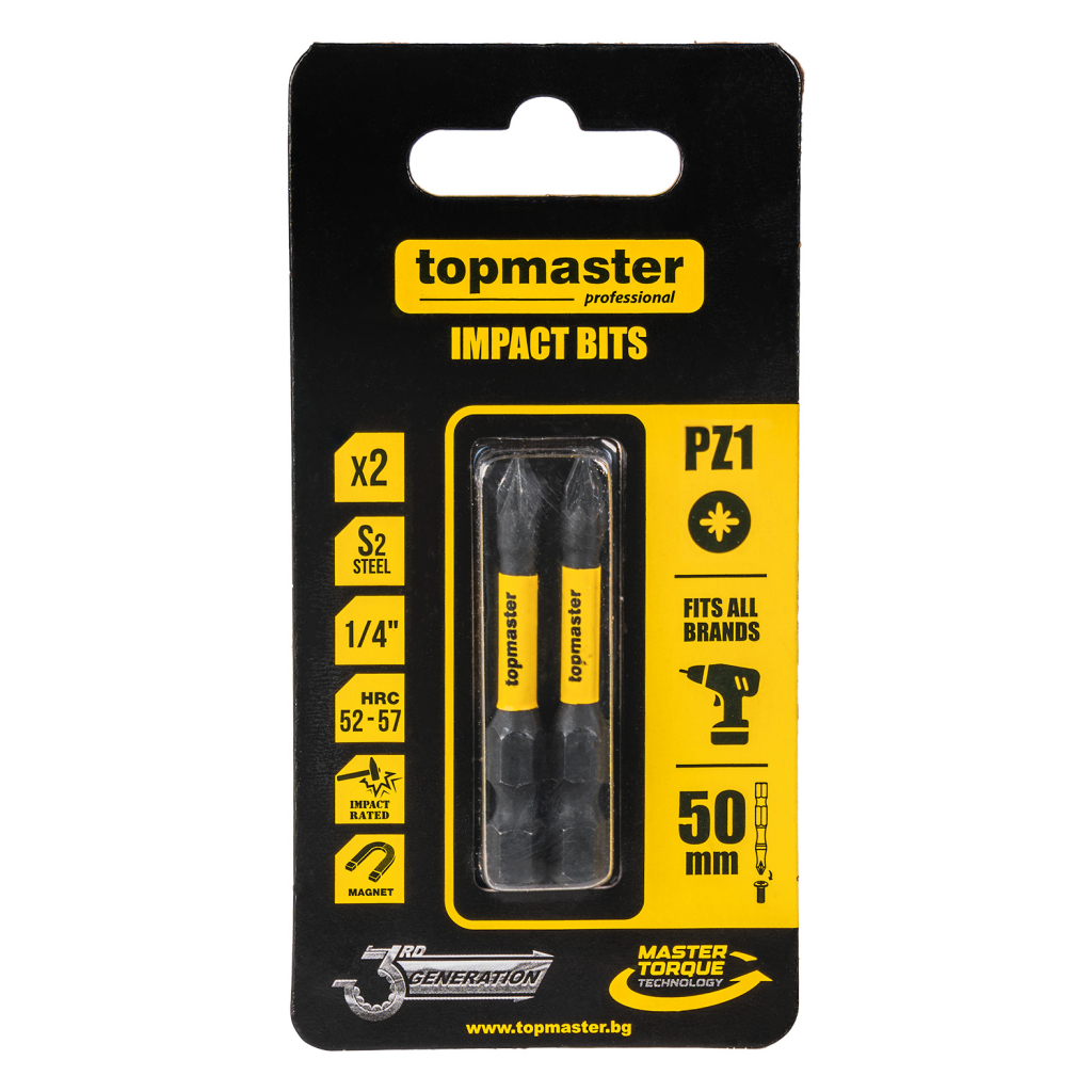 TOP MASTER Μύτη κατσαβιδιού Impact σταυρός με μέγεθος PZ1 50mm συσκευασία 2τεμ. 338733