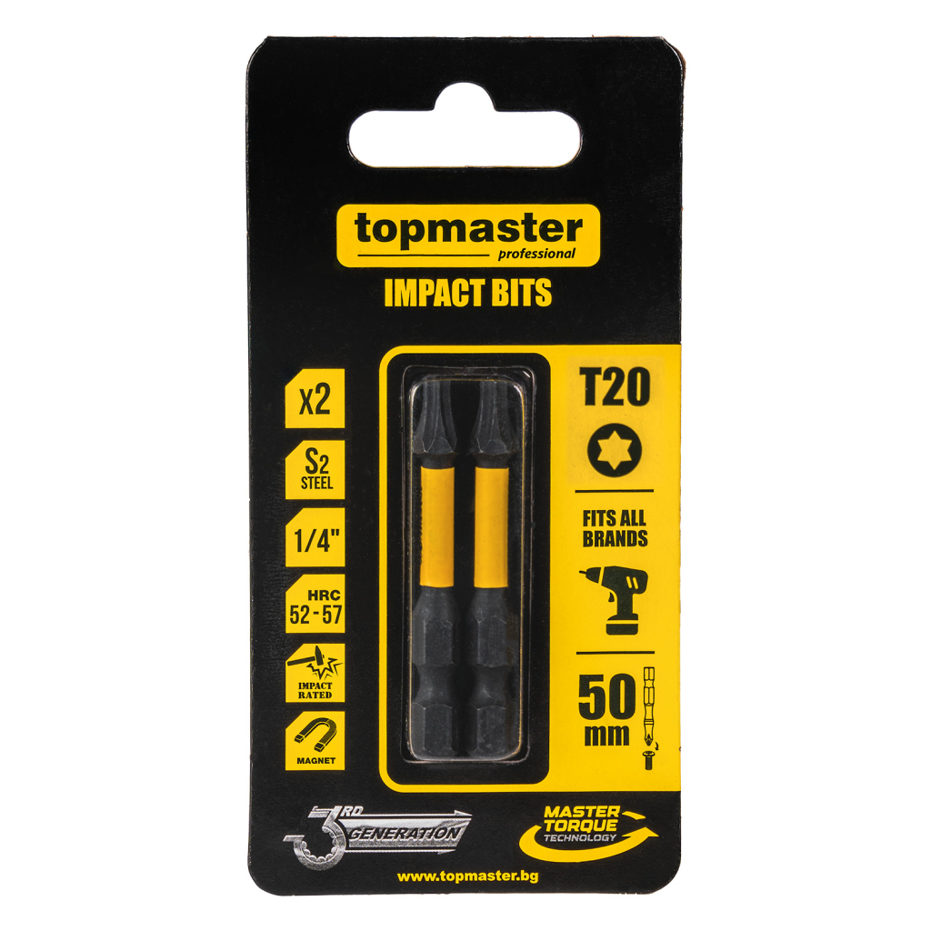 TOP MASTER Μύτη κατσαβιδιού Impact Torx με μέγεθος TX20 50mm συσκευασία 2τεμ. 338737